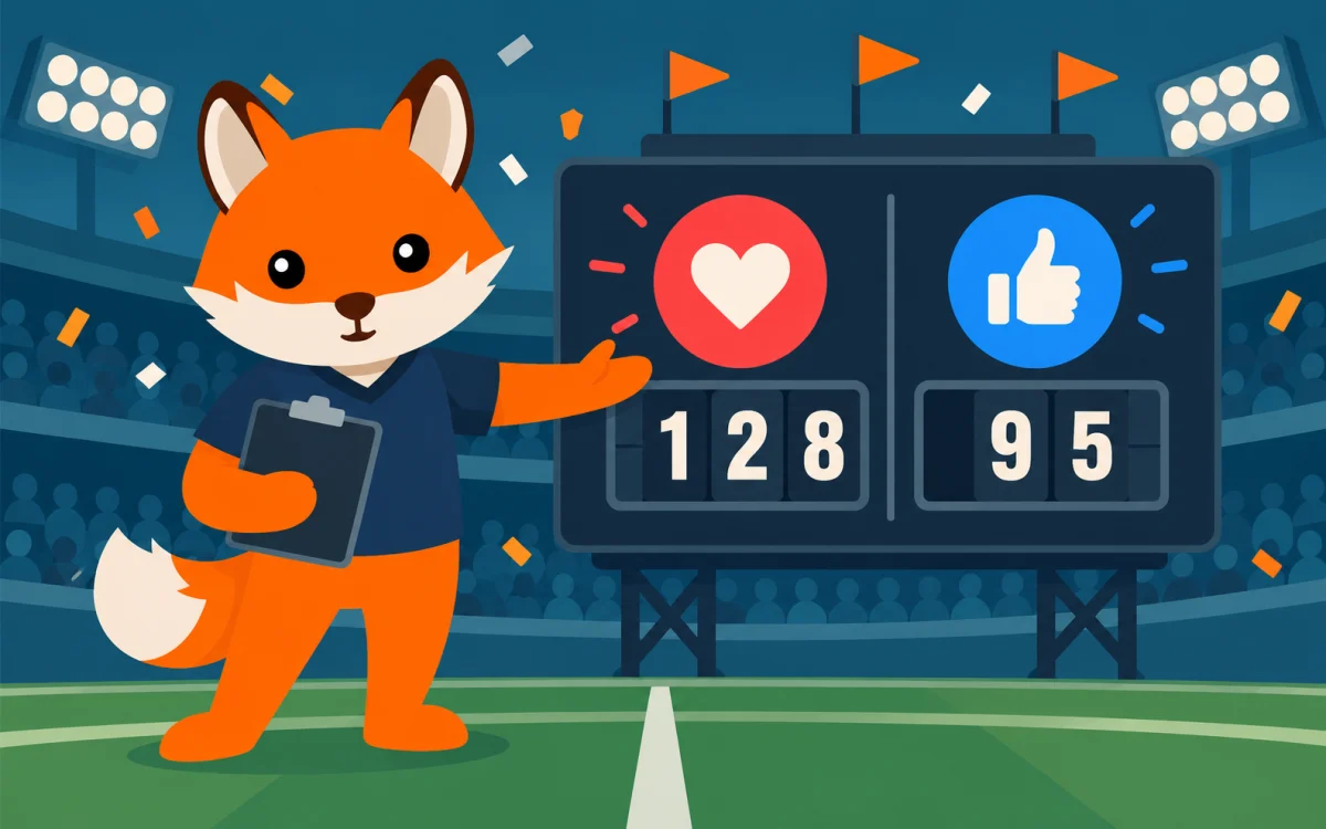 Orange Foxtrot fox illustration for Foxtrot Media Shares the Score in new Social Media “LikeBowl.”