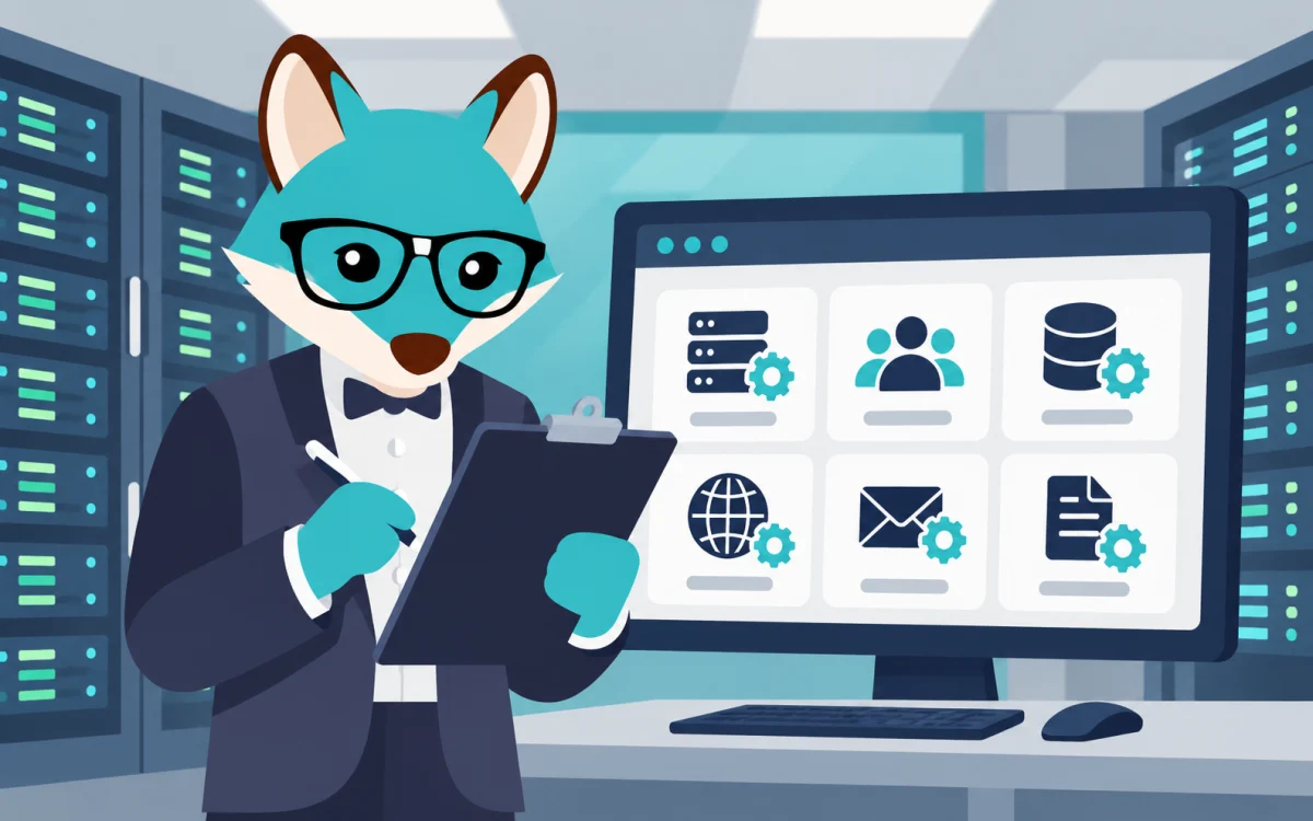 Blue Foxtrot fox illustration for Bri's cPanel WHM Cheat Sheet