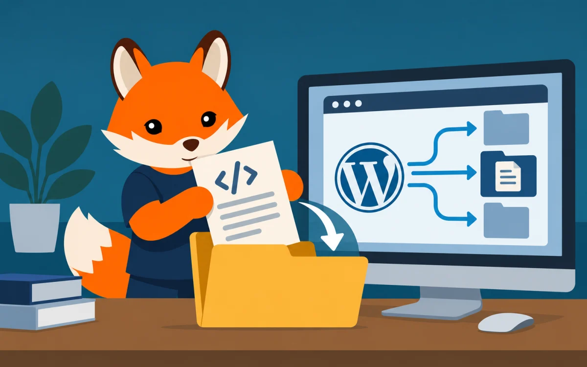 Orange Foxtrot fox illustration for Default htaccess content for WordPress