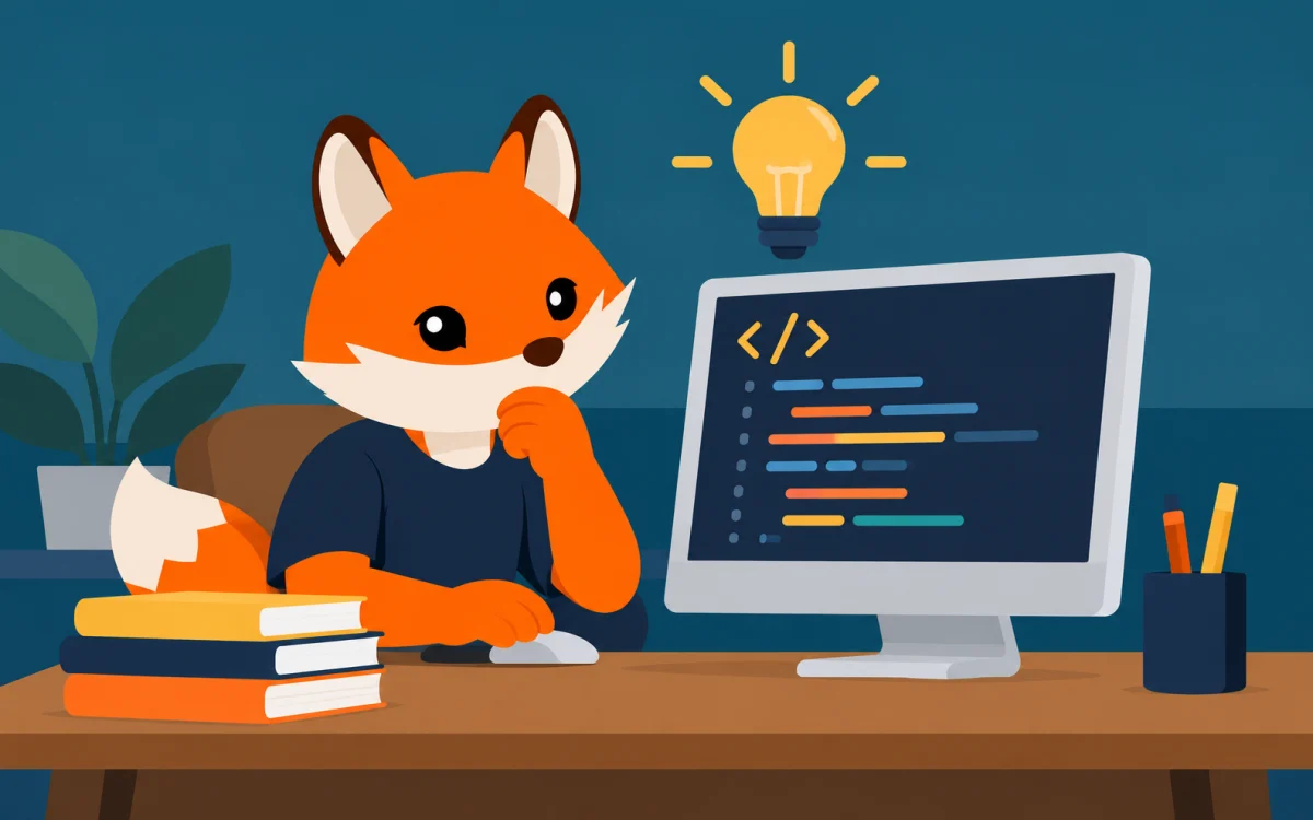 Orange Foxtrot fox illustration for Learning Javascript