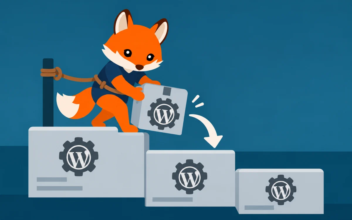 Orange Foxtrot fox illustration for Plugin Review: WP Downgrade | Specific Core Version