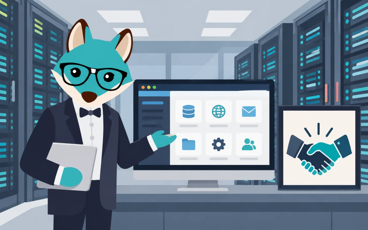 Blue Foxtrot fox illustration for Foxtrot Media is a cPanel Hosting Partner
